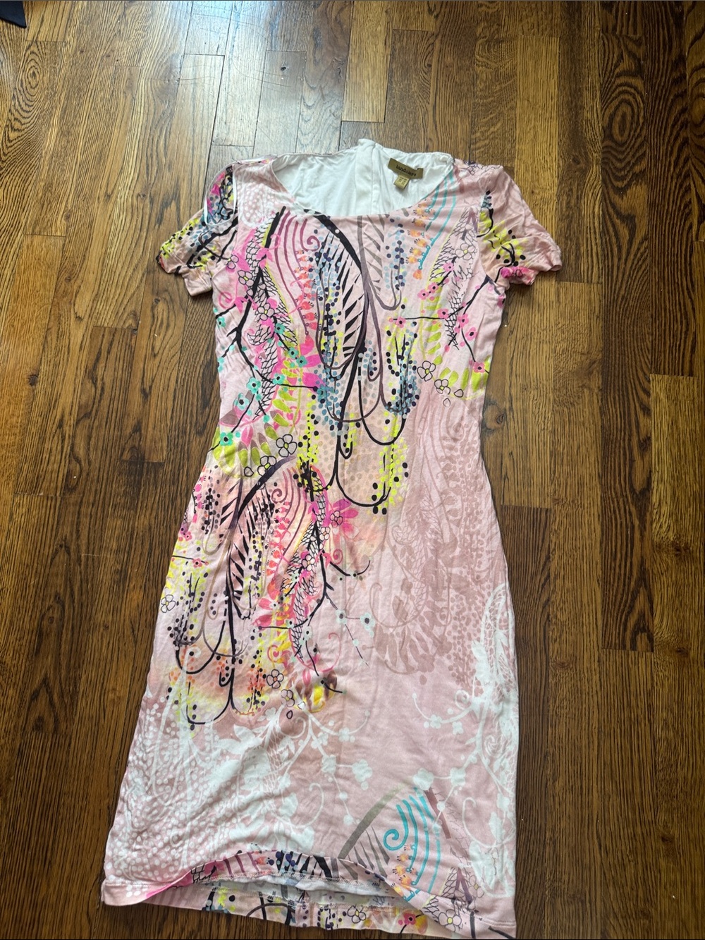 Light Pink Printed Midi Dress with Abstract Floral Design